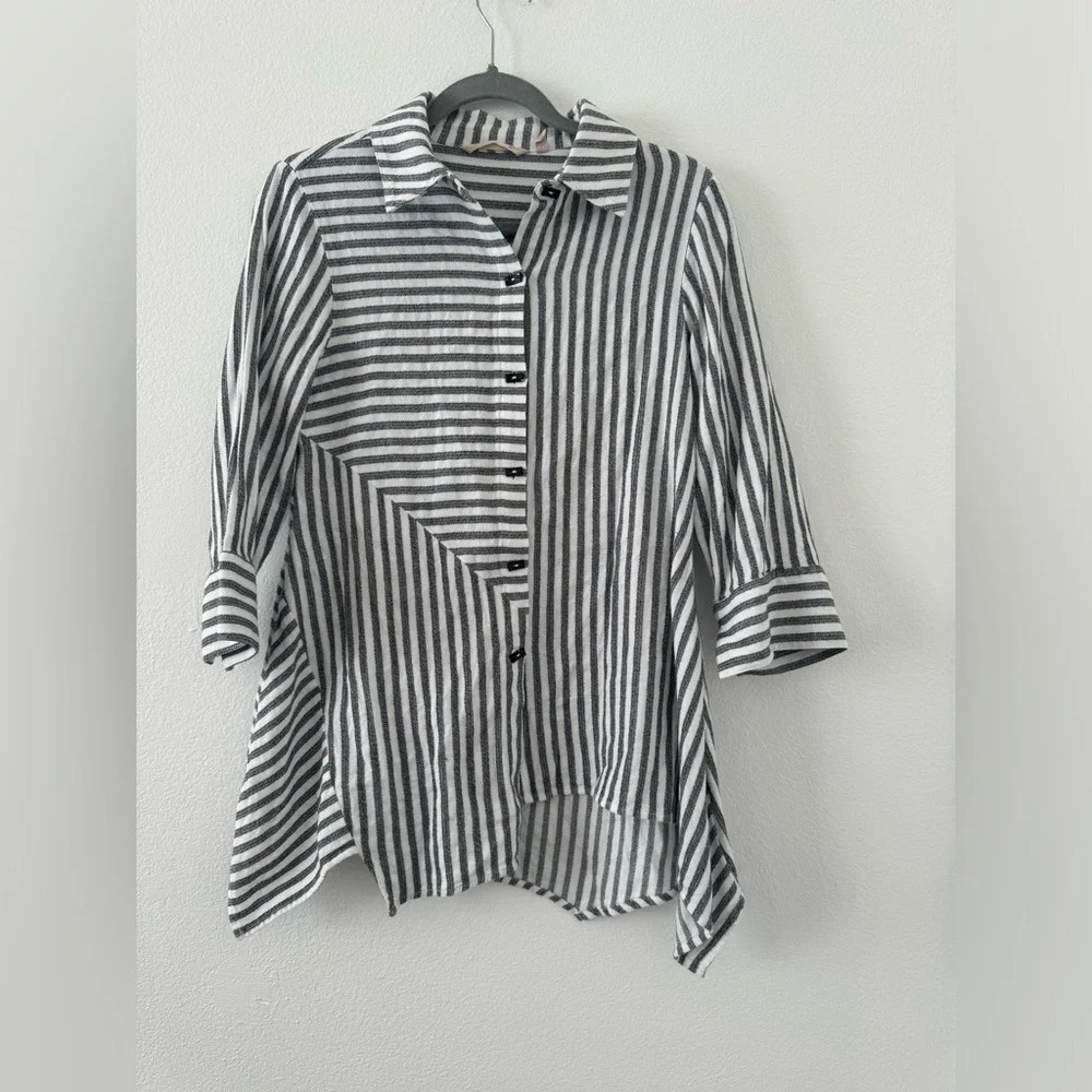 Soft Surroundings Standout Shirt Striped Asymmetrical Hem Button Front Tunic PXS